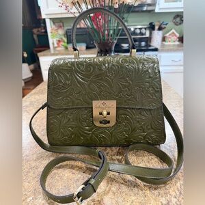 Patricia Nash Chauny Tooled Leather Satchel in Olive/NWT